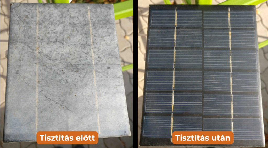 napelem tisztítás előtt és után