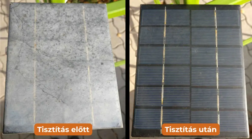 napelem tisztítás előtt és után