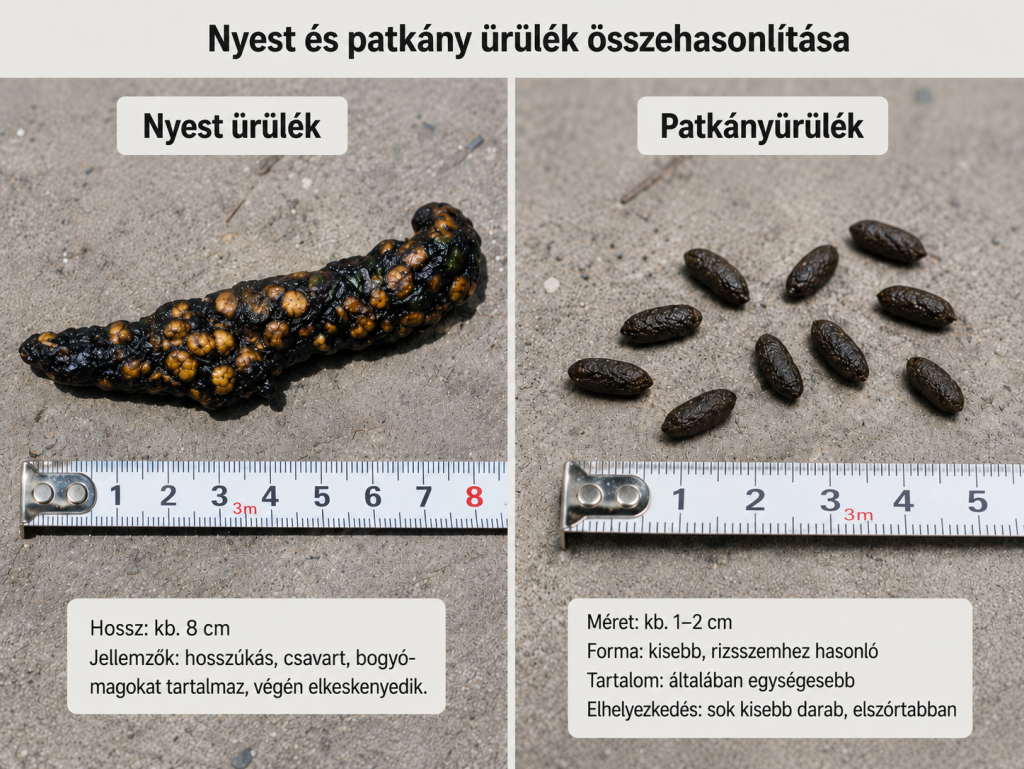 Nyest ürülék mérete patkányürülékhez képest