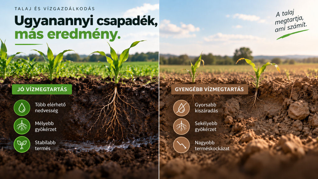 Jó és gyenge vízmegtartó képességű talaj összehasonlítása eltérő gyökérzettel és növényfejlődéssel